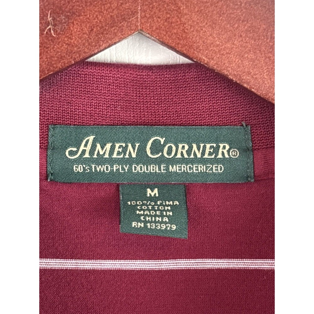 Amen Corner Masters Polo 100% Pima Cotton Medium Golf Maroon Color Stripe 248 - Picture 3 of 4